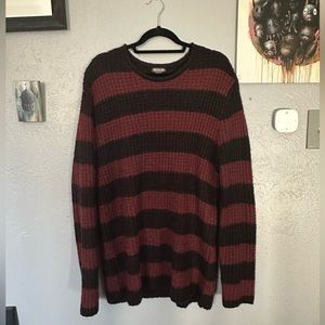 Burgundy and Black Chunky Knit Sweater - Large